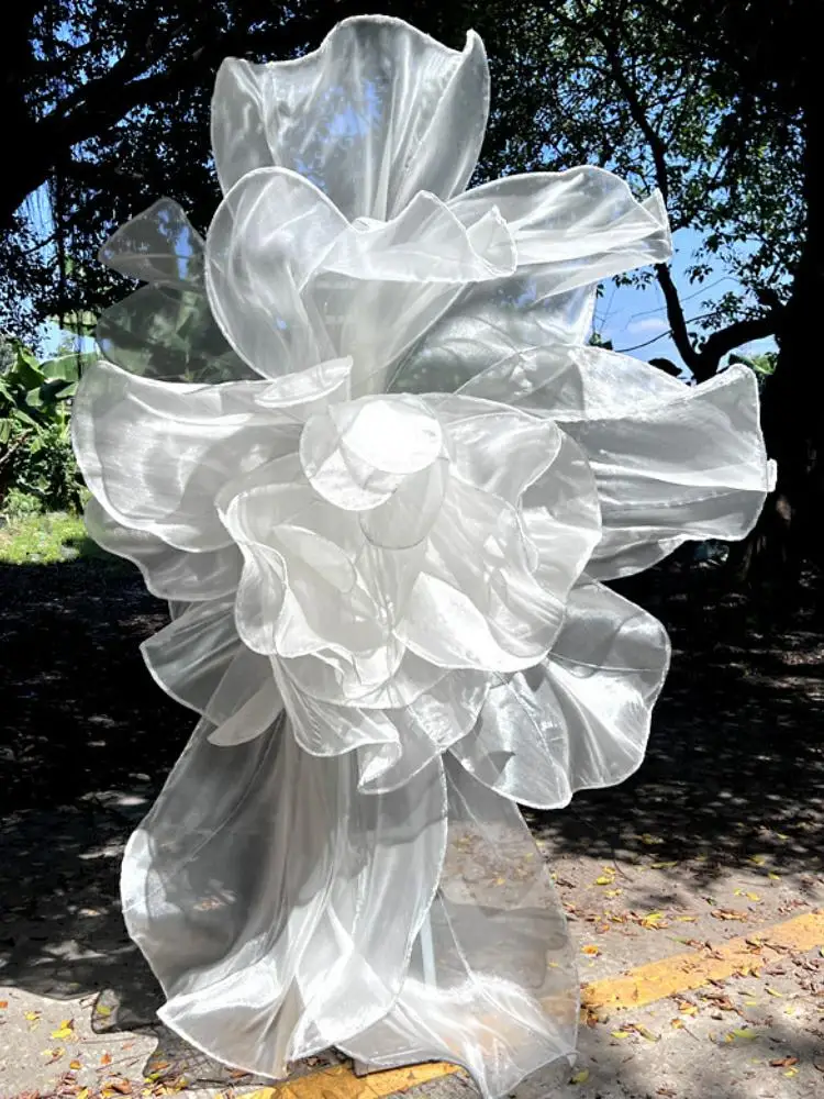 

Pleated Organza DIY Handmade Gauze Flowers For Wedding Background Decor Party Stage Modeling Christmas Window Home Decorations