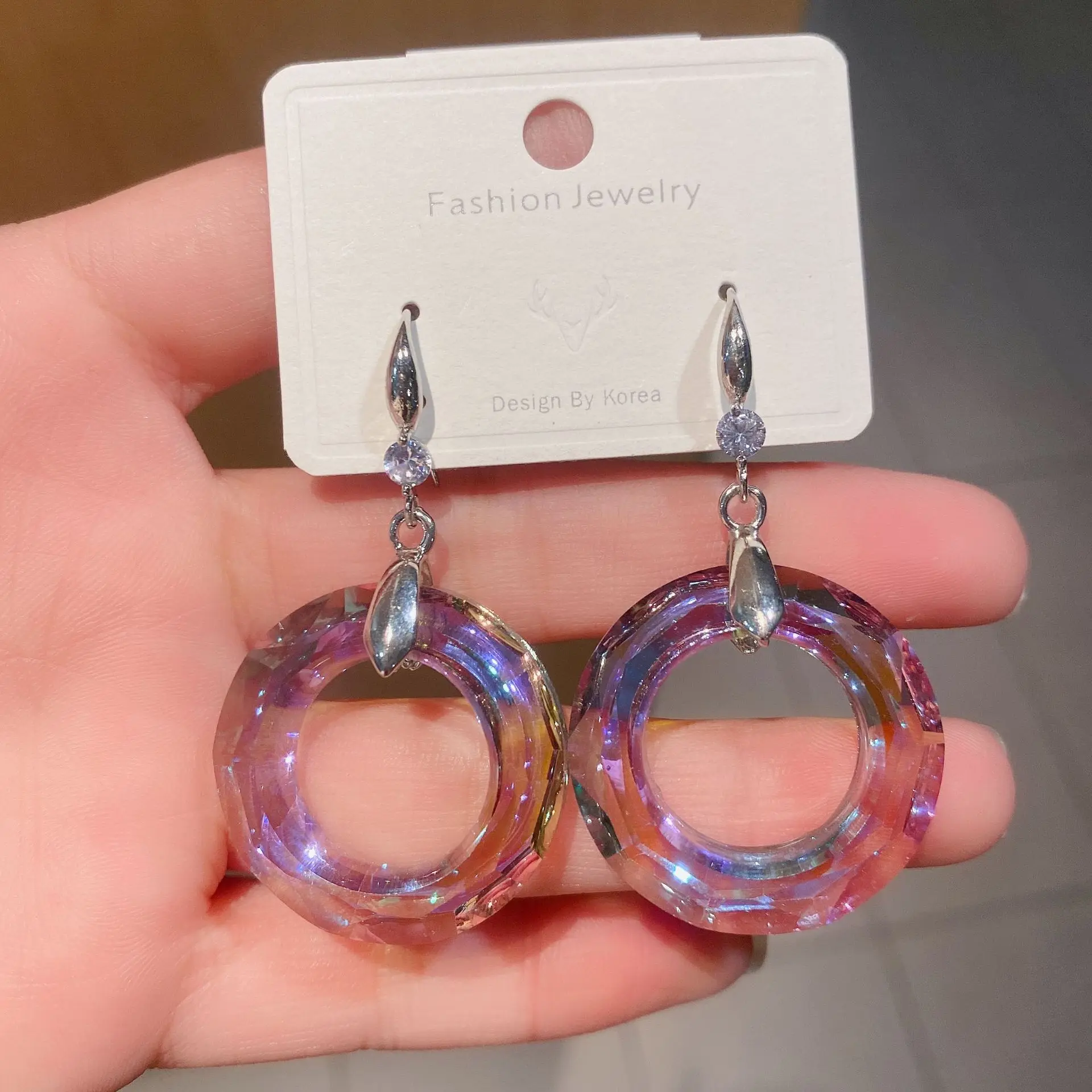 Fashion Transparent Colorful Crystal Round Circle Drop Dangle Earrings 2024 New Design Earings