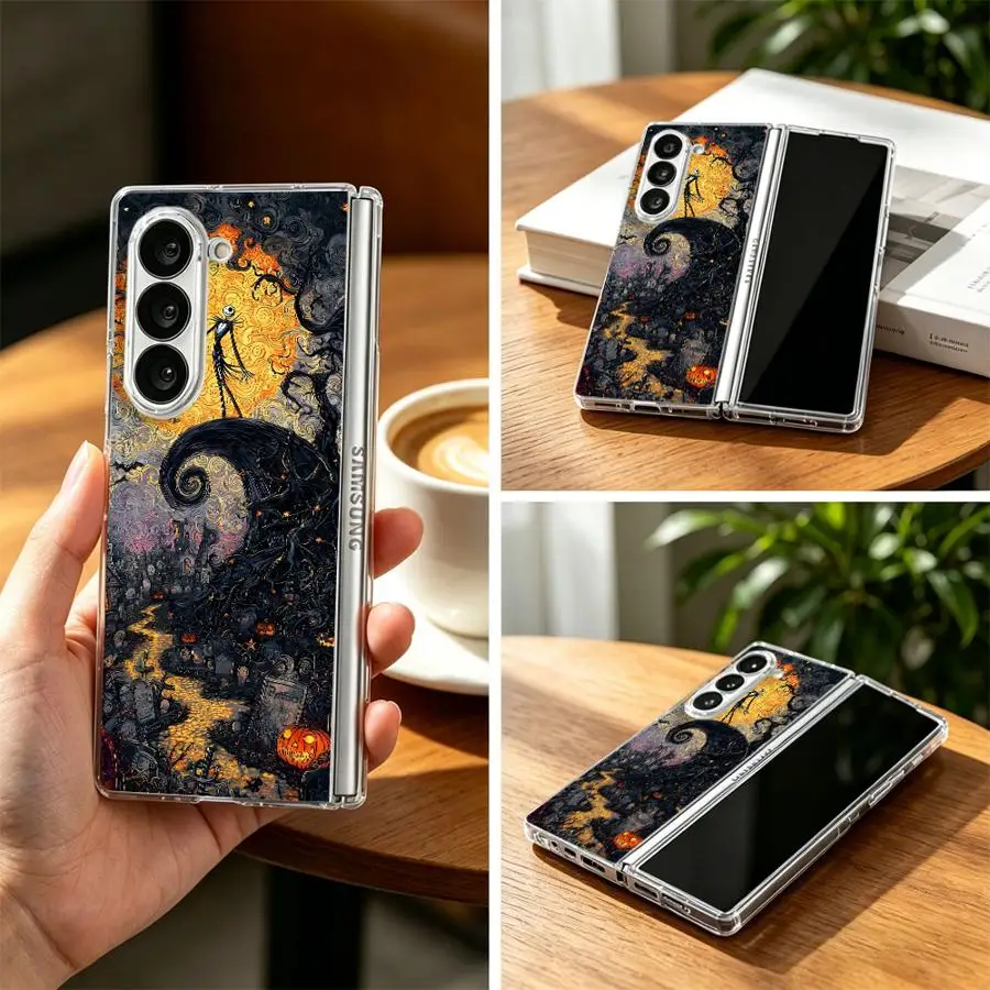 Hard Phone Cover Case for Samsung Galaxy ZFold7 ZFold3 ZFold6 ZFold4 Z Fold 7 6 5 4 3 ZFold5 Nightmare Christmas Design