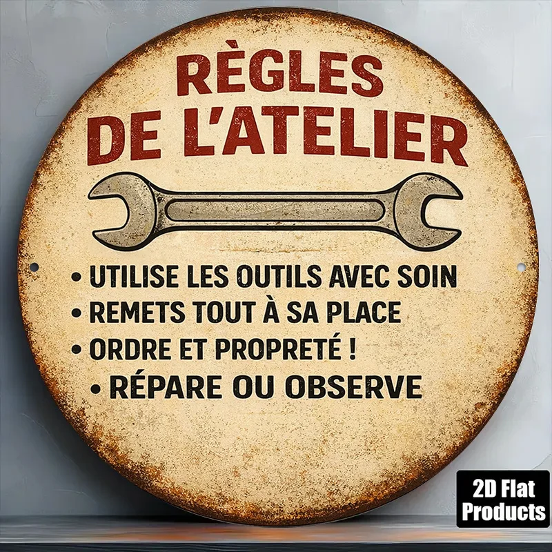 2D Flat, 1pc 8x8in/20x20cm 2D Flat Round Sign, Vintage Plaque with 
