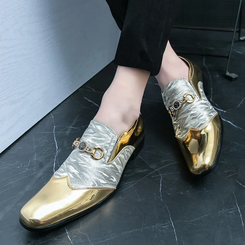

Мужские золотые и серебряные ботинки челси с блестящим острым носком в британском стиле, модельные туфли для официального повседневного использования