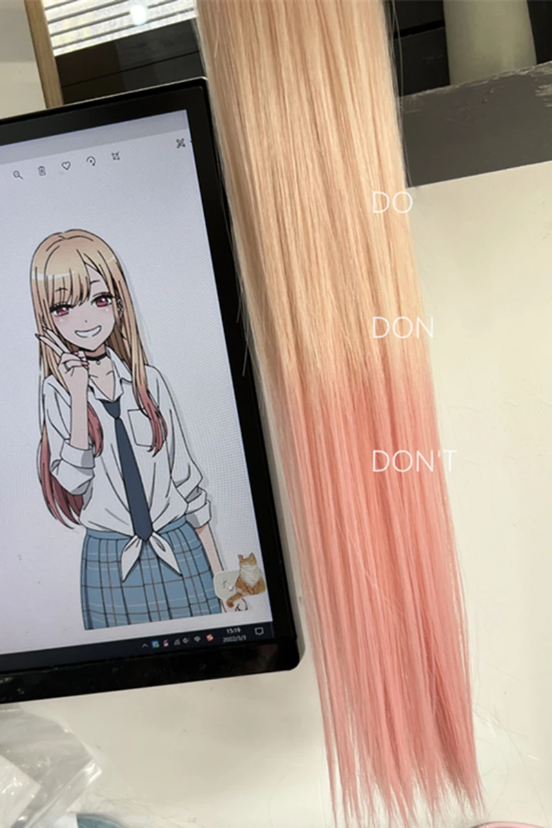 Anime Querida Marin Kitagawa Perucas Cosplay, Cabelo Resistente ao Calor Gradiente, Loiro Longo, Gradiente Rosa, Peruca de Festa e WigCap, Alta Qualidade