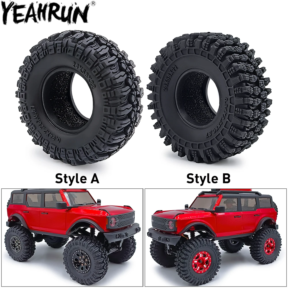 YEAHRUN 4PCS Soft Rubber Wheel Tires 24*58*22mm Rock Terrain for 1/18 1/24 RC Micro Crawler Car Axial SCX24 TRX4M AX24 Parts