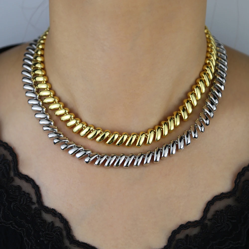 Iced Out Snake Chain Necklace Women Silver Color High Polished Plain Bracelet Earring European Female Fashion Jewelry Set