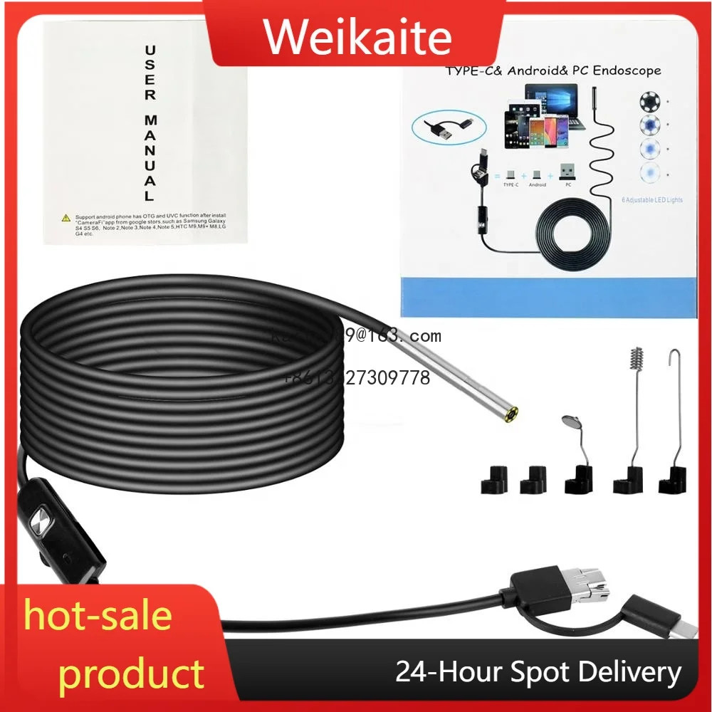 

2025 Hot-selling 3.9mm 3-in-1 720P USB industrial endoscope camera waterproof USB cable snake tube inspection