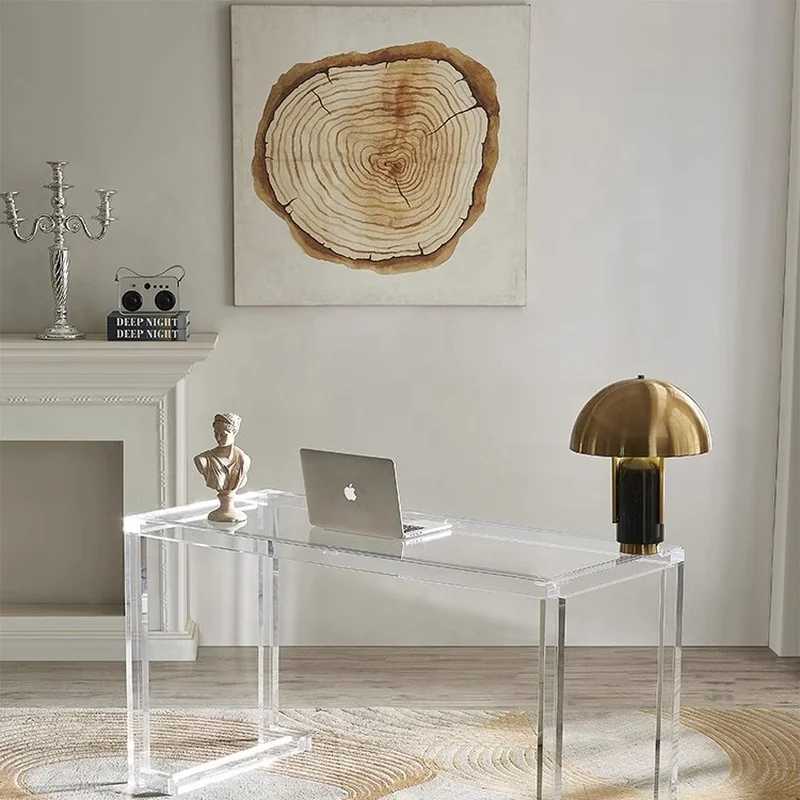 

Italian minimalist modern table computer desk Nordic glass balcony office escritorio acrylic desktop stand