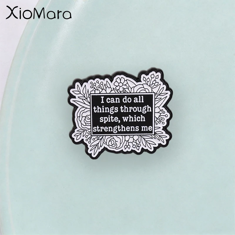 Funny Sarcastic Quote Badge, Vintage Black White Floral Text Enamel Pin, Fashion Clothes Backpack Brooch, Gift for Friends