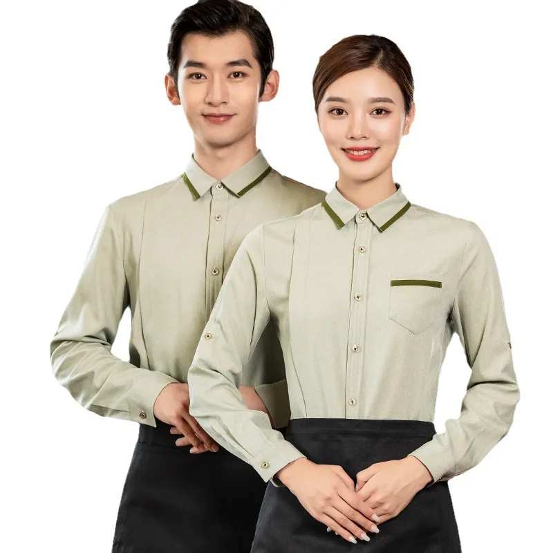 新ホテルウェイター秋冬レディース中華洋食レストラン作業服長袖シャツファストフード火鍋ミルク用