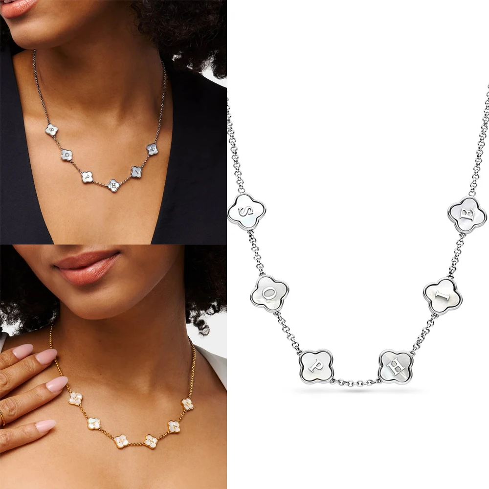 

Personalized Four-leaf Clover Necklace for Women Custom Initial A-Z Letter Luck Pendant Stainless Steel Party Wedding Jewelry