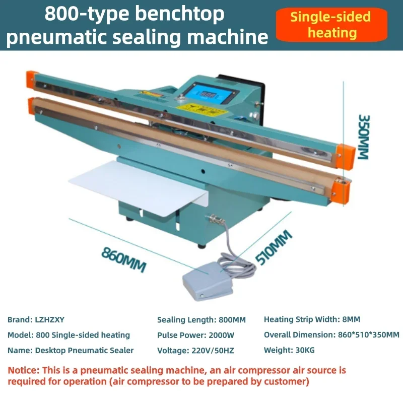 Desktop Pneumatic Foot Pedal Digital Heat Sealer Wide Non-Stick Strip Plastic Bag Sealing Machine