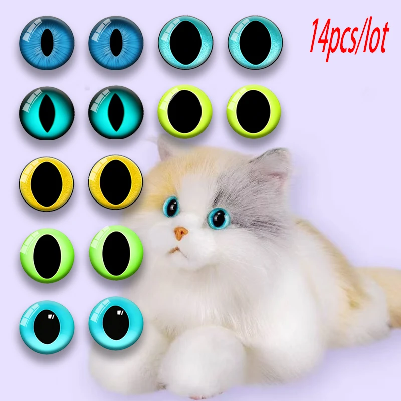14-teiliges Set Farblich Gemischte Glas-Katzenaugen Realistische Tieraugen DIY Puppen- und Plüschtier-Bastelzubehör – Detail 1