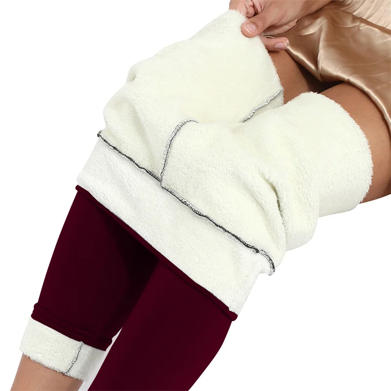 Frauen Winter Plus Samt Stretch Leggings Einfarbig Hohe Taille Warme Leggings Frauen Lamm Kaschmir Dicke Winter Leggings