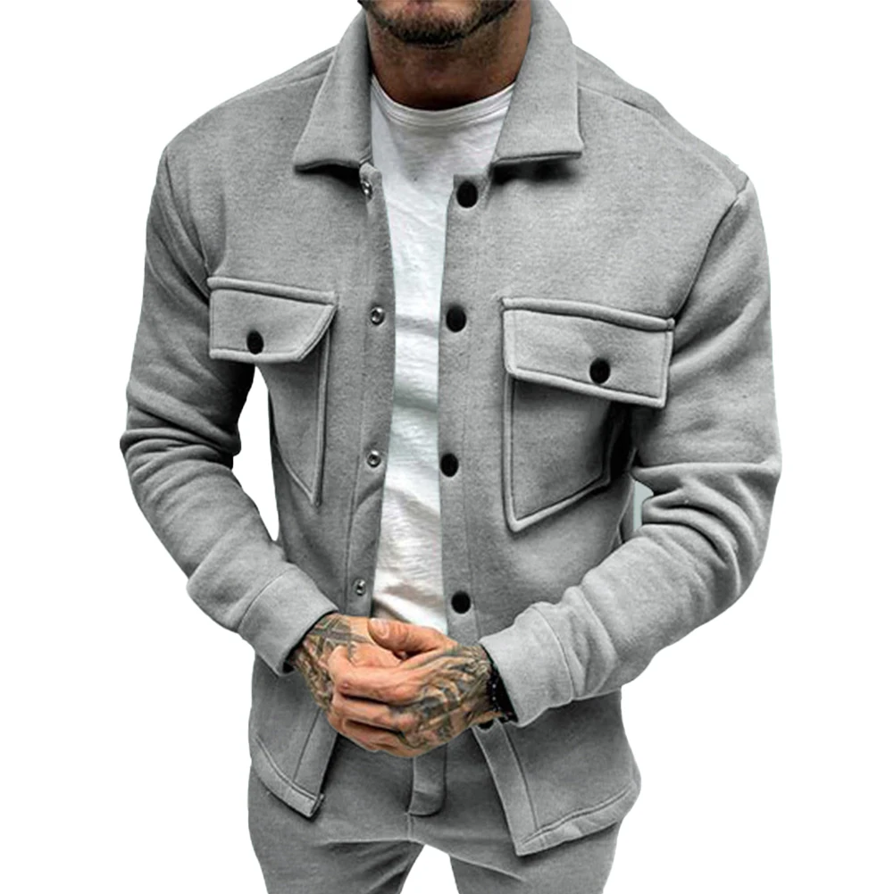 Cozy and Stylish Men\\\\\\\\\\\\\\\'s Fleece Jacket Solid Color Lapel Collar Button Up Perfect for Spring Autumn Winter Seasons