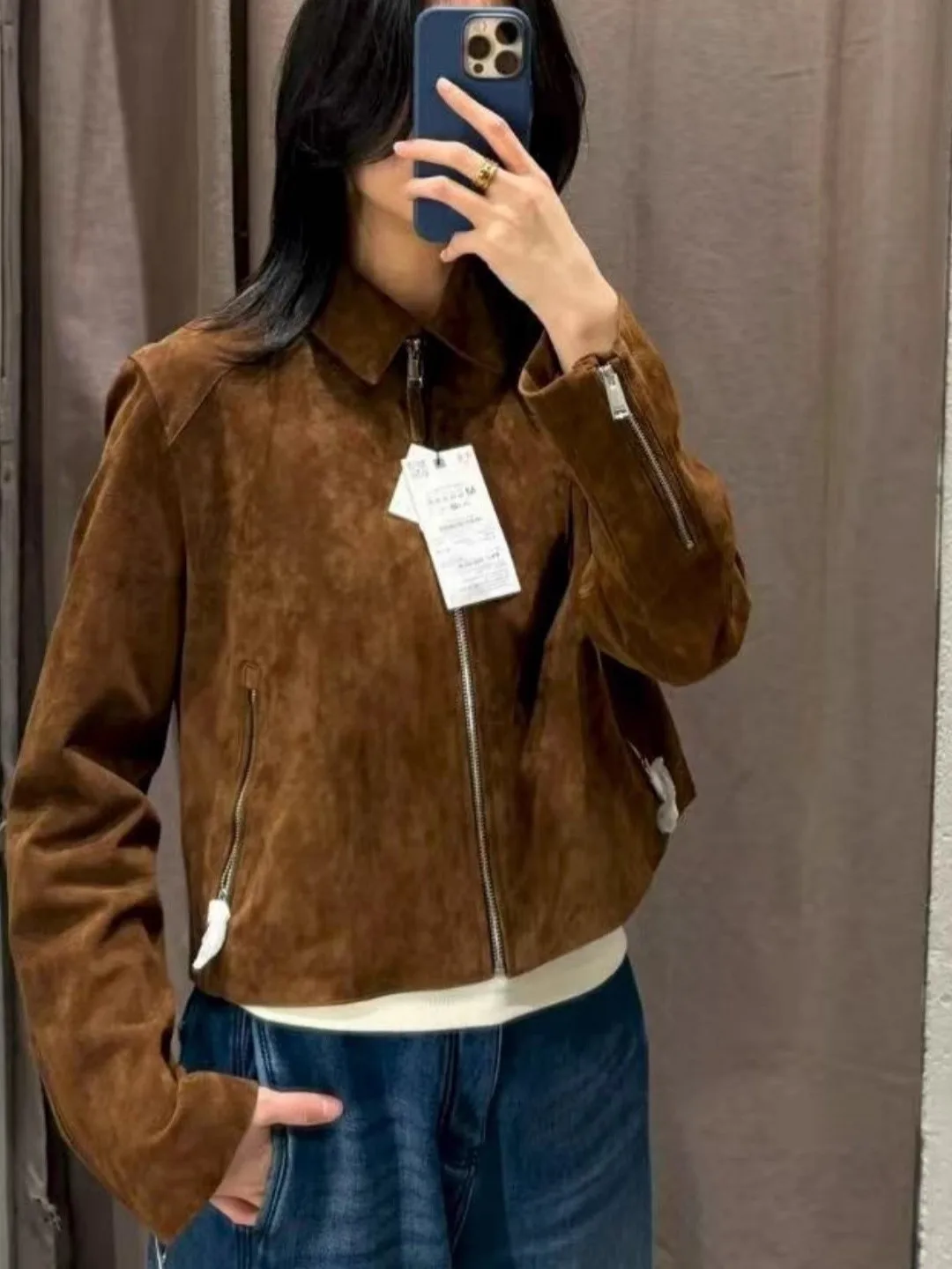 Autunno 2025 Nuovo Retro Sle Cappotto da donna in pura pelle Jaet con colletto con cerniera Cappotto in fibra di poliestere con vestibilità comoda