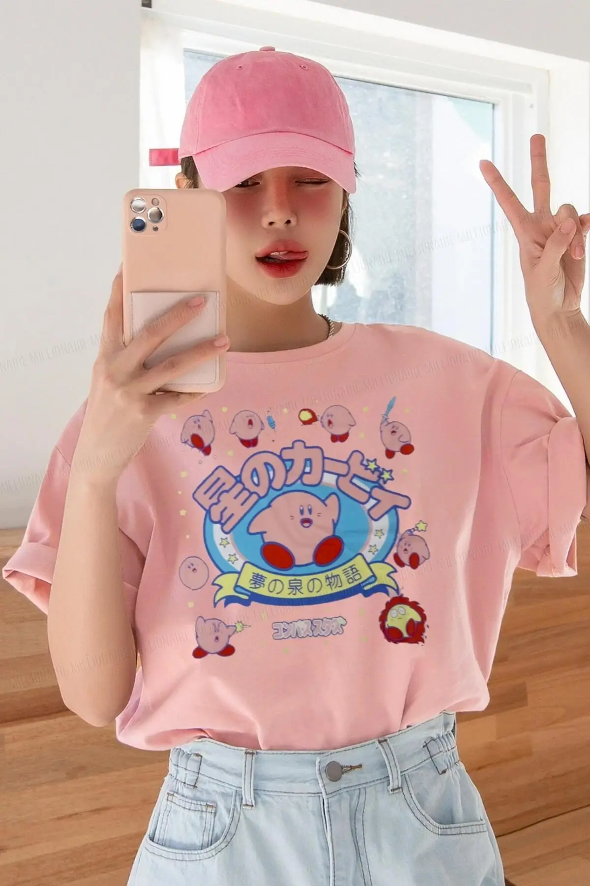 Dazzling Kirby Anime Korean Salmon Oversize Salas Boyfriend Women's T-Shirt - Fashion Forerunner!