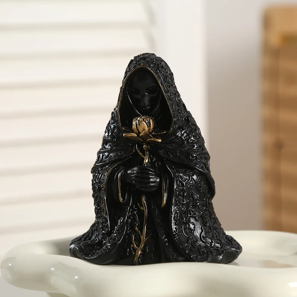New Gothic Black Robe Wizard Sculpture Creative Decor for Office Desk and Home Entrance