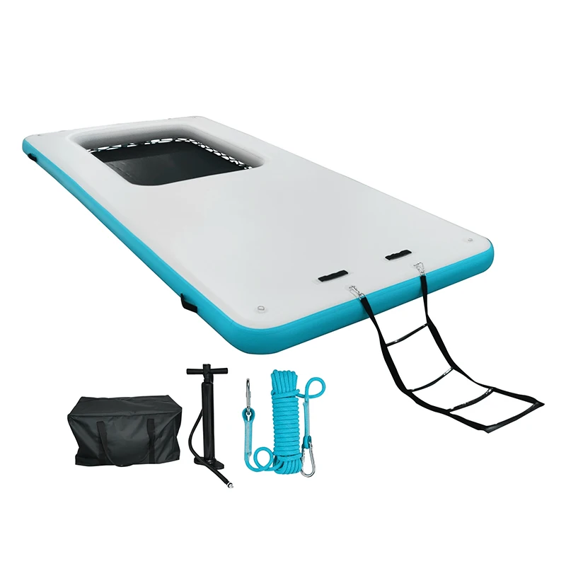 floating pool island PVC floating swimming dock platform inflatable water platform with ladder