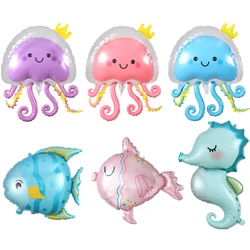 1pc Cartoon Jellyfish With Crown Balloon Seahorse Fish Foil Balloon Ocean Theme Birthday Party Decorations Baby Shower Supplies