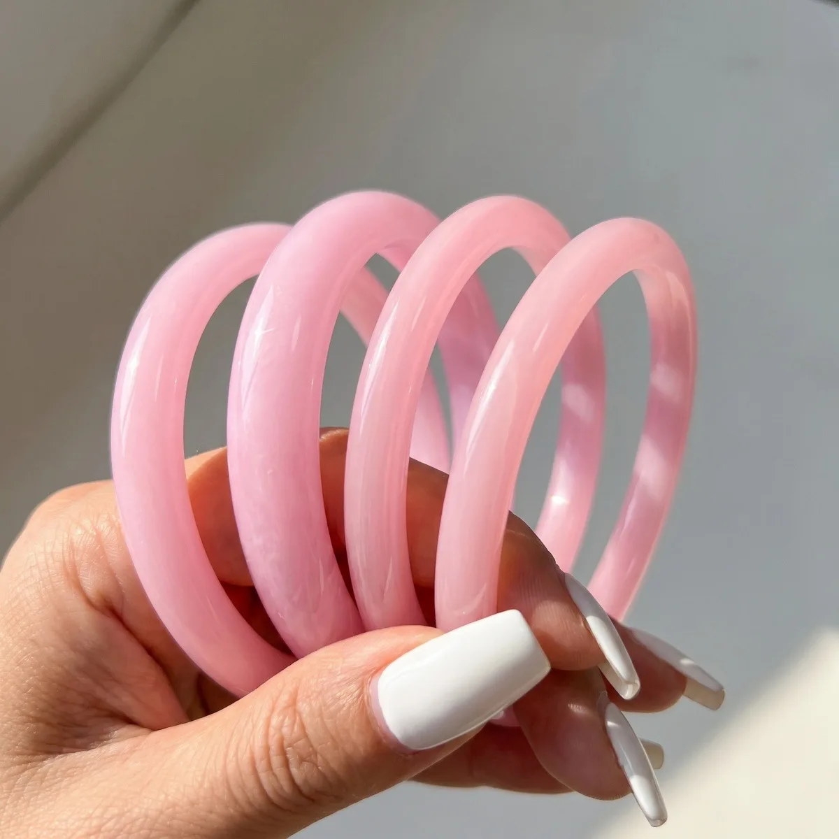 4Pcs/Set Pink Simple Smooth Round Acrylic Resin Cuff Bracelet Set Bangle For Women Smudging Bangles Jewelry Accessories Pulseras