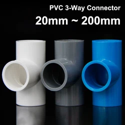 ID 16/20/25/32/40/50/63/75/90/110/125/160/200mm T-shaped 3 Ways Connector PVC Pipe Fitting Garden Water Fish Tank Connector DIY