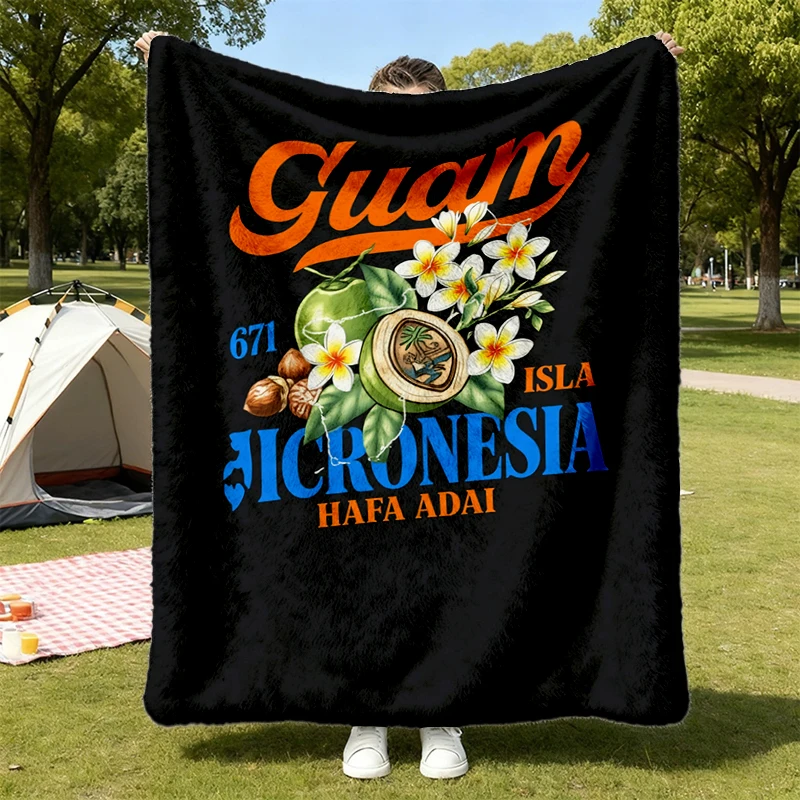 Guam Micronesia 671 Flannel Blanket, Island Life Flannel Throw, Hafa Adai Chamorro Graphic Unisex