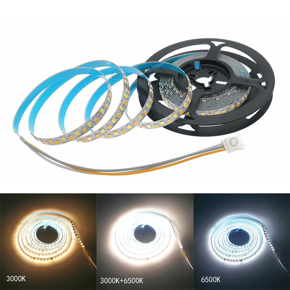 2Pin 3Pin Constant Current LED Strip SMD2835 200D/M 180D/M 5B10Cx2 5B9Cx2 3000K+6500K 3 Colors 7mm Width For Indoor Chandelier