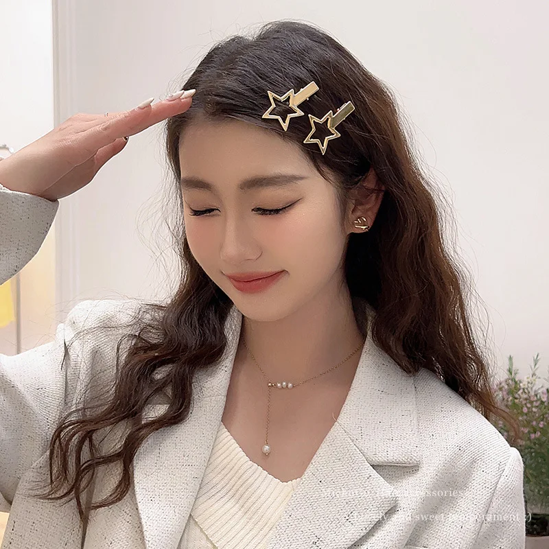 

2pcs/set Ins Fashion Sweet Candy Color Hollow Star Duckbill Hairclip for Women Girls Makeup Clips Hairpin Grab Gifts