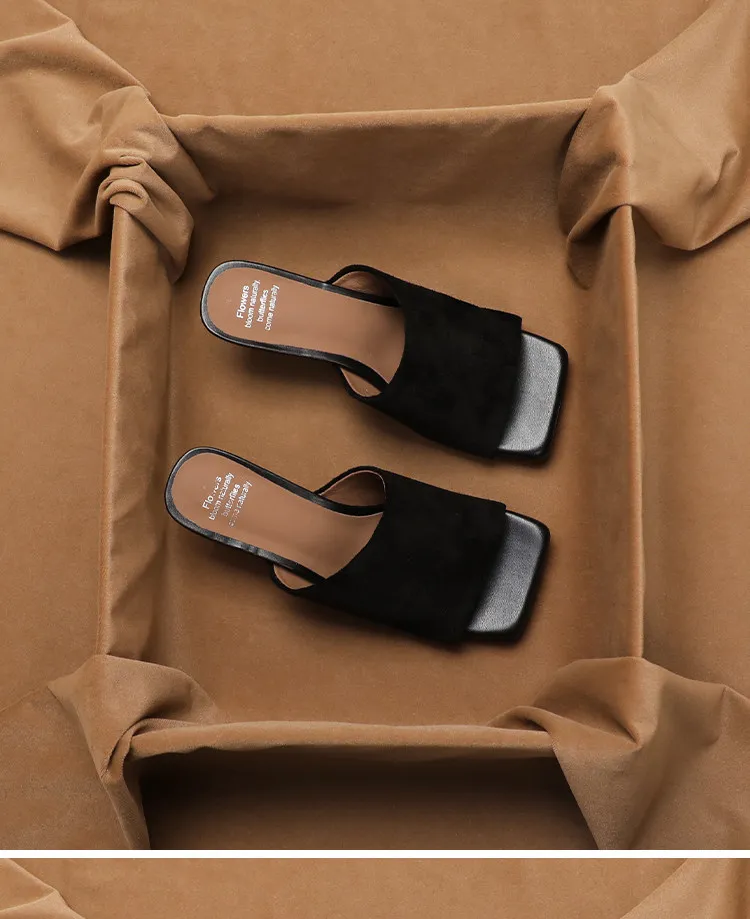 SHOEBOX French Retro Style Leather One-Piece Drag Women's Outdoor Wear Summer New Style Open Toe Fashionable High-Heeled Shoes