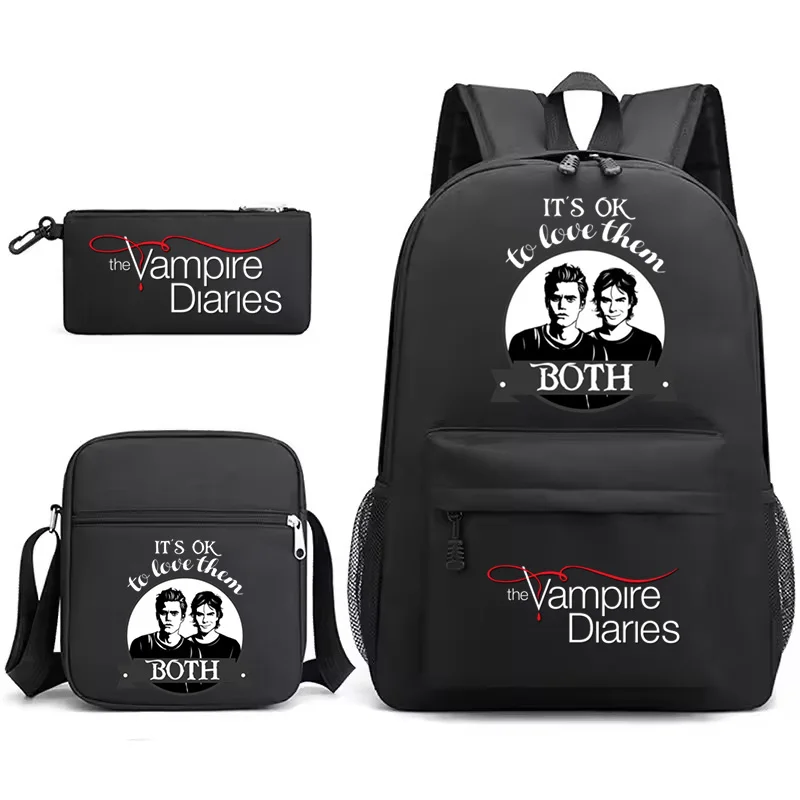 The Vampire Diaries Girls Both Pattern Boys Backpack Set with Crossbody Bags Pencil Case School Students Outdoor Travel Bagpack