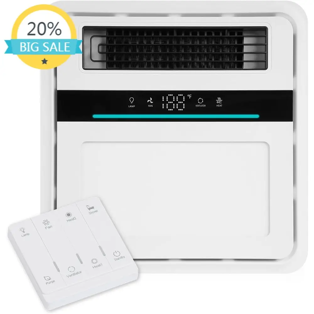 

4-in-1 Bathroom Fan: 1700W Heater, 140cm Vent, Remote, Silent Operation for Year-Round Comfort
