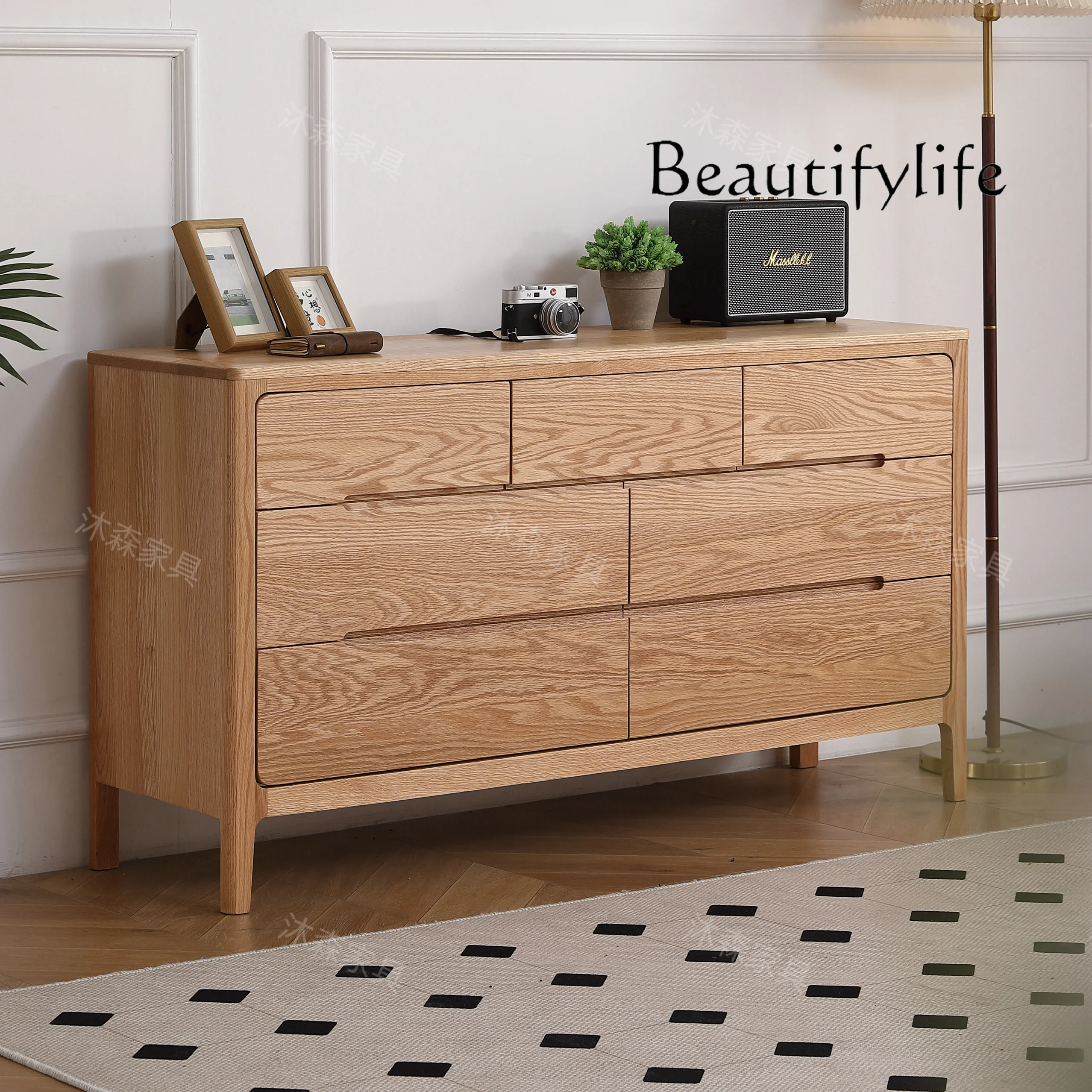 All solid wood seven-chest cabinet modern simple living room storage cabinet Nordic oak bucket cabinet wooden furniture