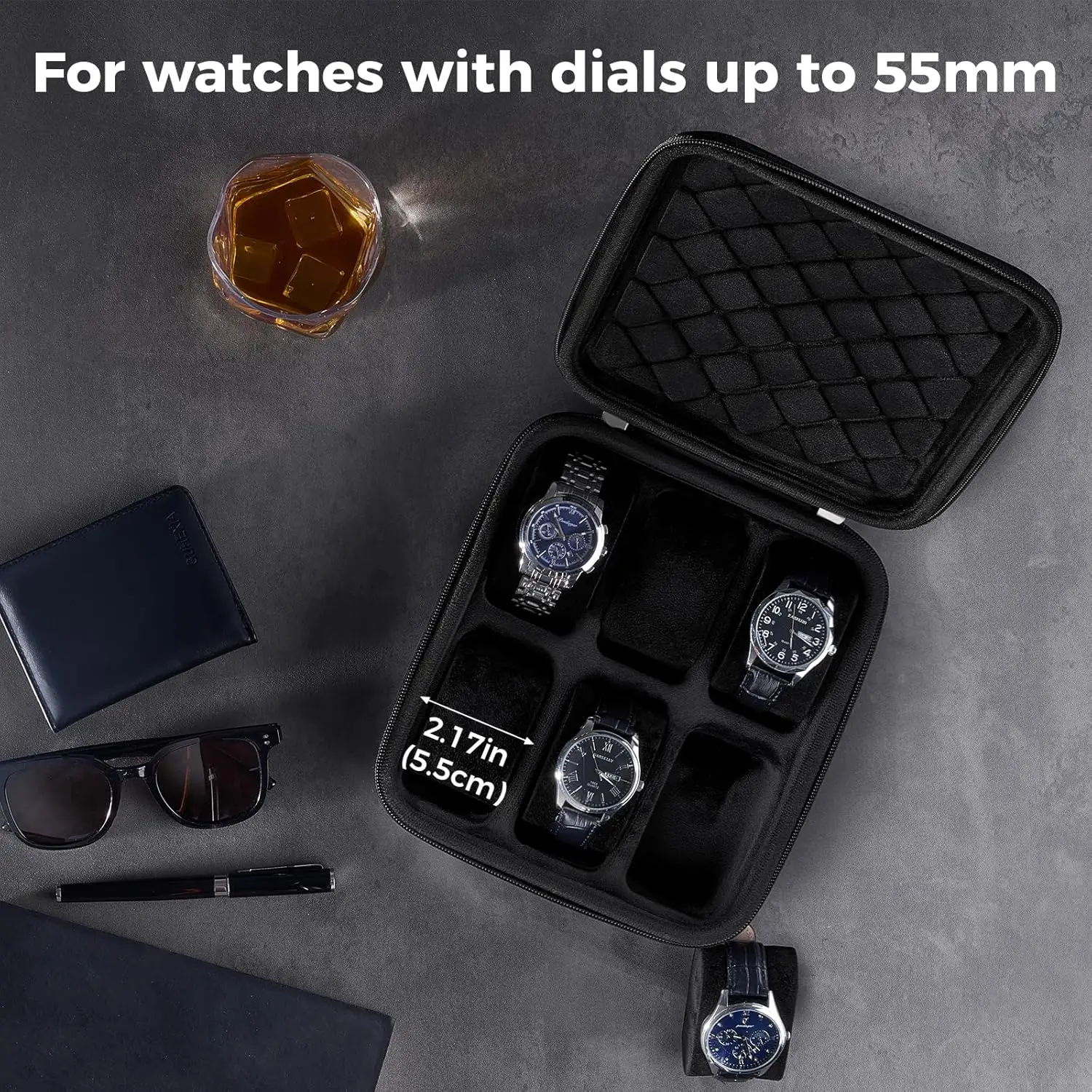 6/3 Slots Hard Shell Travel Watch Case Zippered Storage Organizer Bag for Watch Bracelet Accessories Valentine's Gift for Men