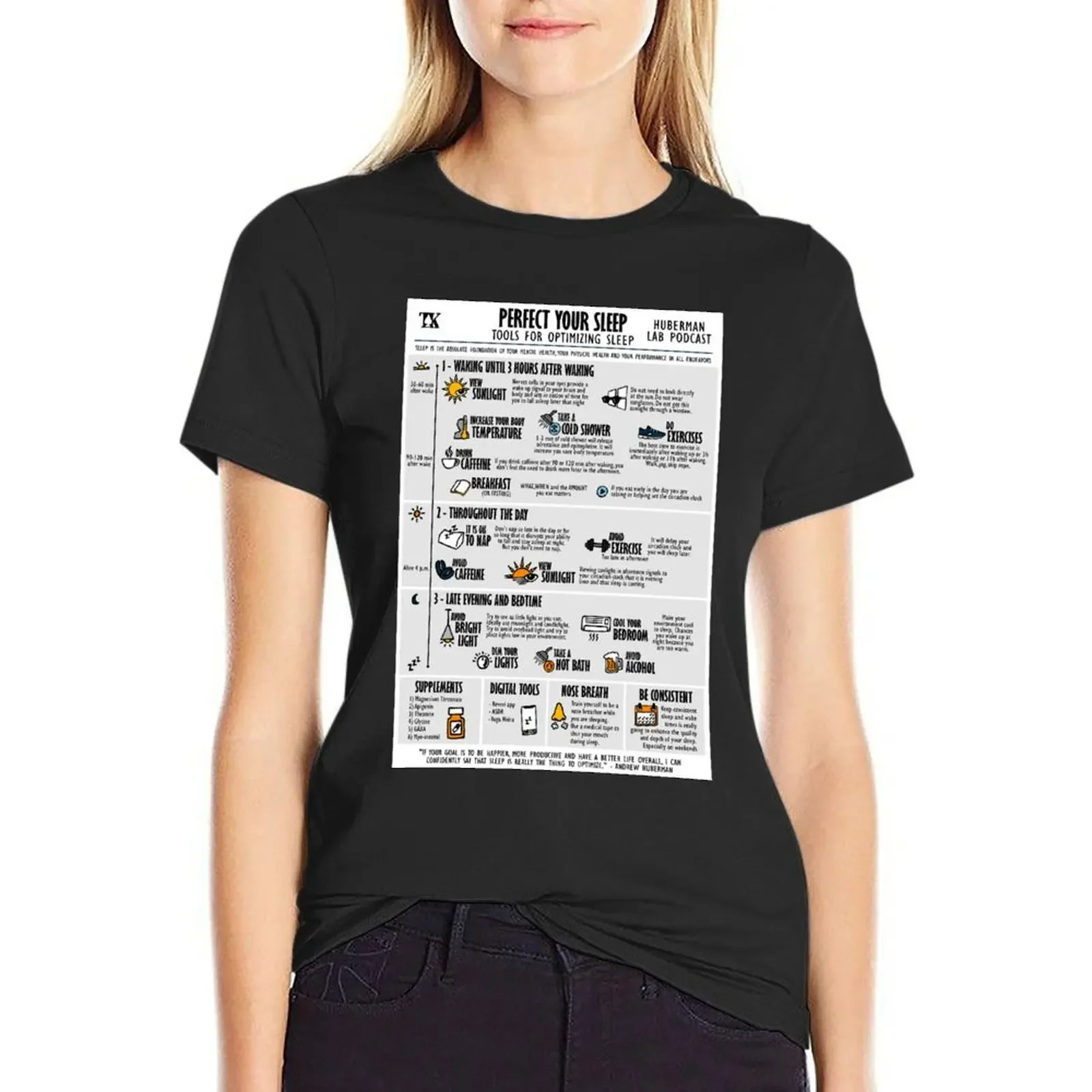 

Perfect your sleep (Andrew Huberman) T-Shirt summer tops aesthetic clothes anime vintage clothes Women's t-shirt