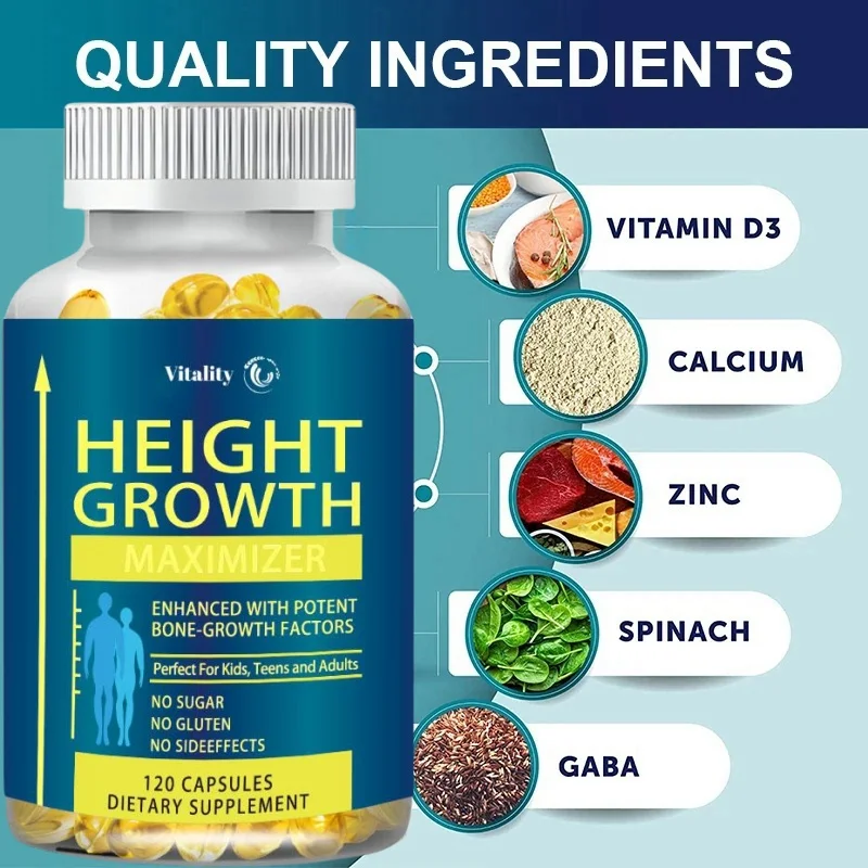 Height Growth Calcium Vitamin D Pills Natural Vegan Capsules To Grow Taller Bone Strength Without Growth Hormone 120 Softgel