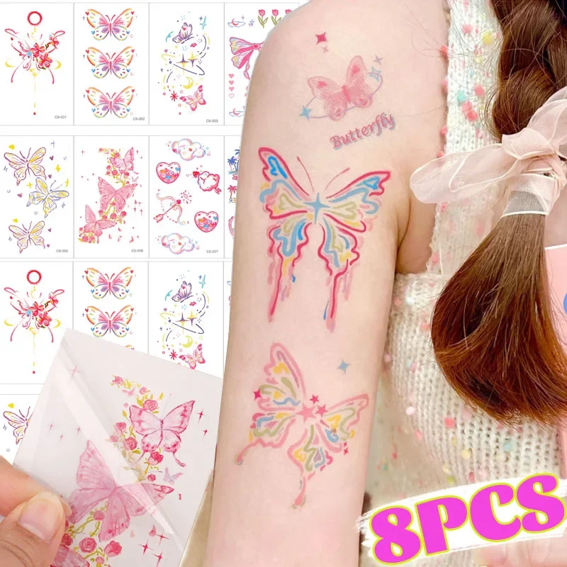 Pink Sweet Temporary Tattoo Stickers Self Adhesive Butterfly Arm Body Art Tattoos Waterproof Disposable Festival Tattoo Stickers