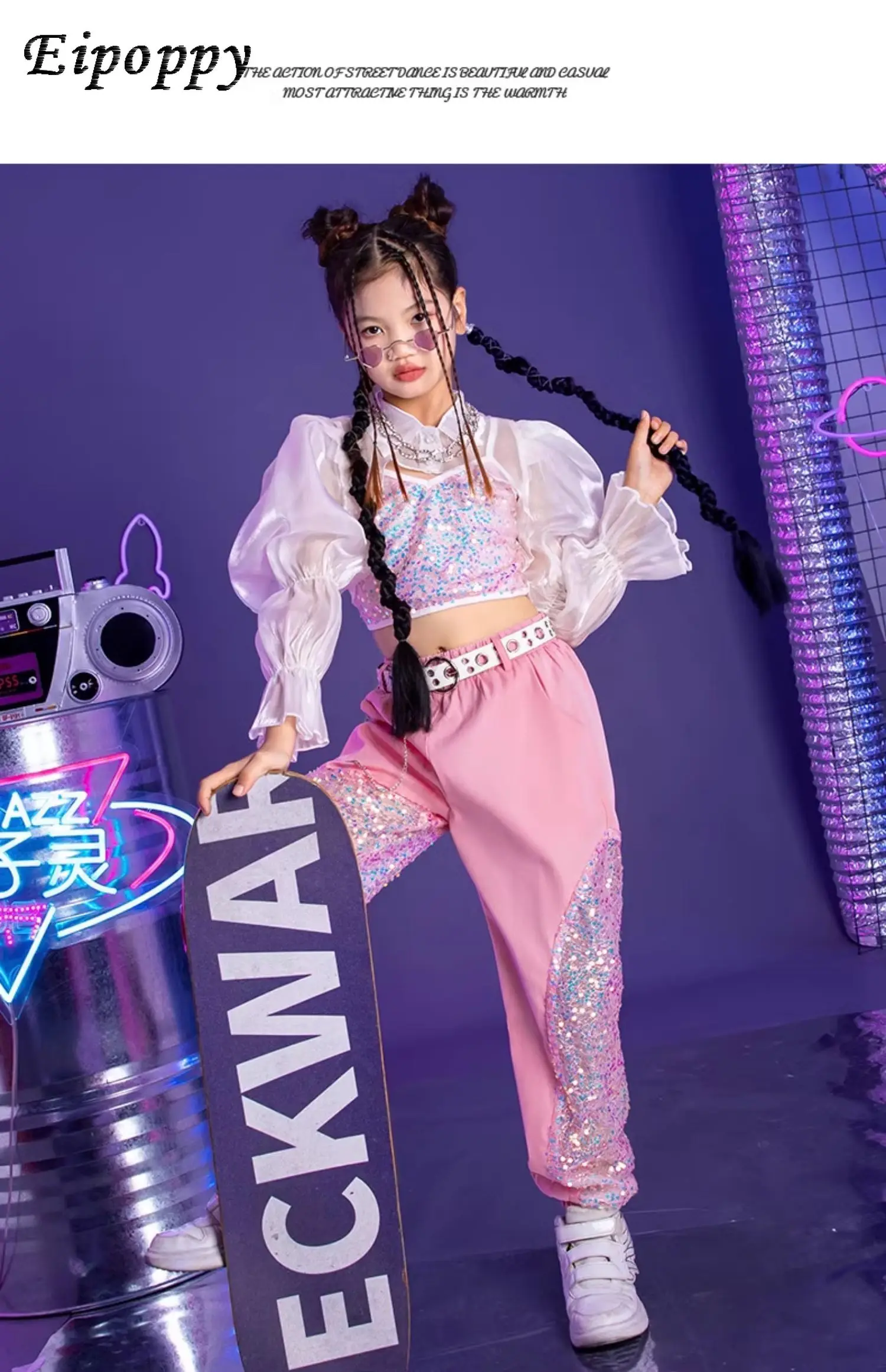 ملابس رقص الجاز للأطفال ، أزياء أداء أنيقة بالترتر ، بدلة المنصة للبنات ، ملابس عصرية