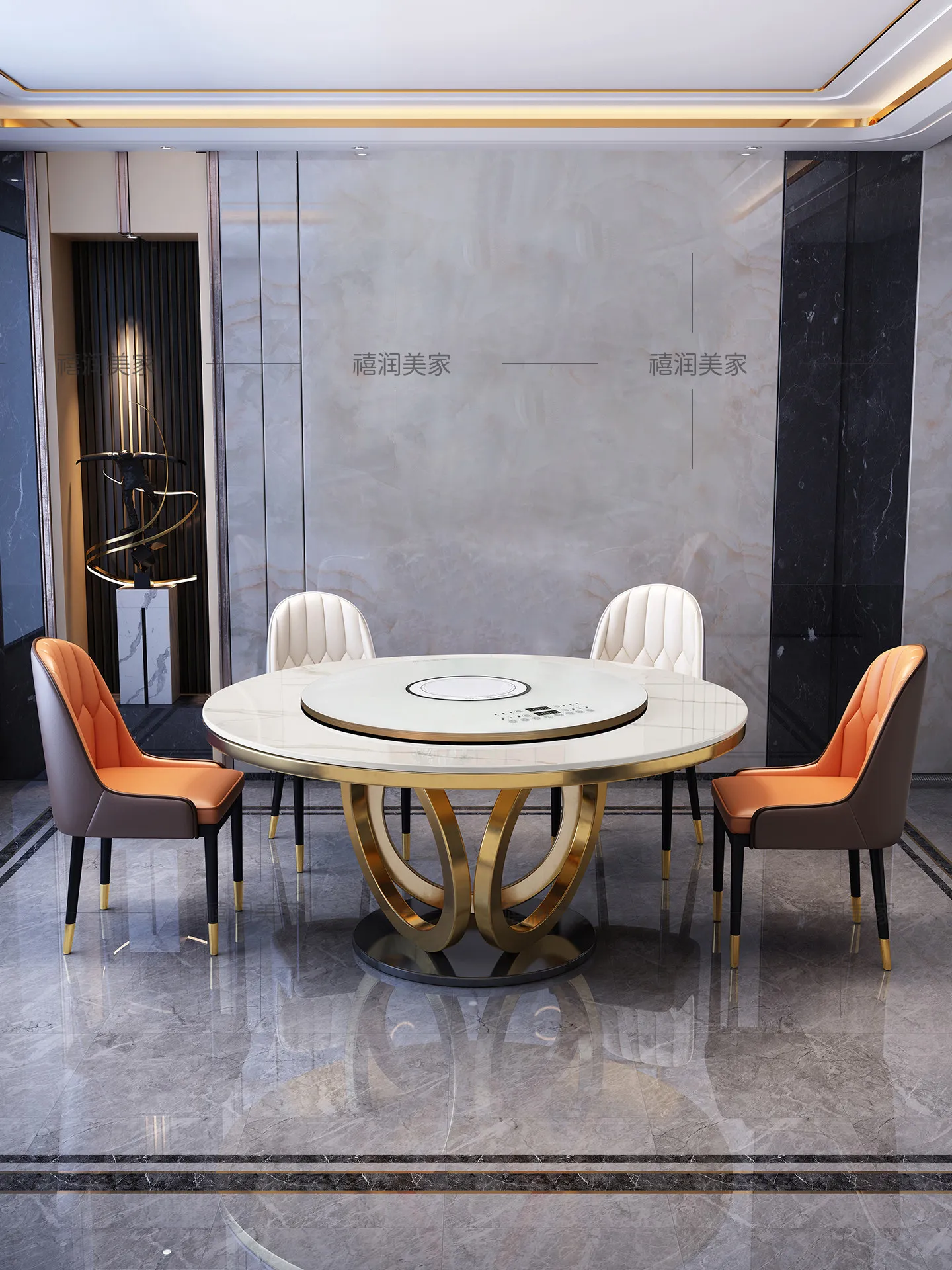 

Light luxury rock board dining table and chair combination household restaurant electric rotating vegetable warming board hot po