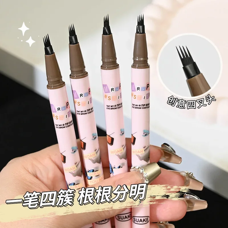Lápiz líquido para cejas de cuatro tenedores, 4 colores, resistente al agua, resistente al sudor, no se decolora, lápiz líquido para cejas Natural y duradero