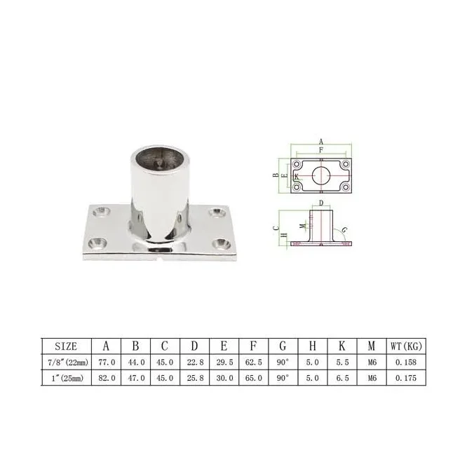 22mm 25mm 30mm 32mm 90 Degree Square Handrail Rail Bases Marine Boat Yacht Rail Mounting Brackets 316 Stainless Steel