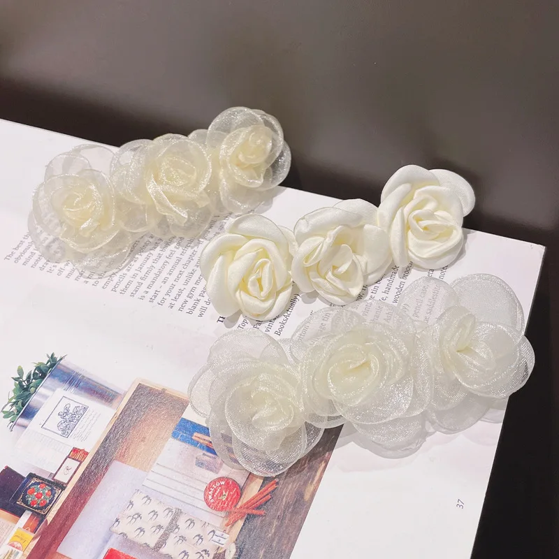 WLP Korean Fashion Camellia Flower Hairpin for Women Vintage Sweet Kpop Floral Hairgrip Hair Clip Accessories Jewelry Ornament