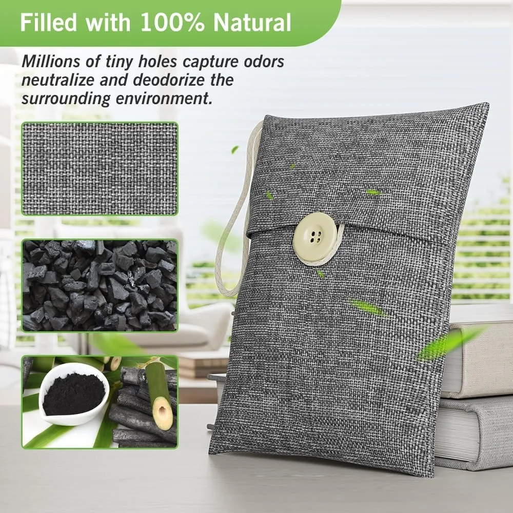 Activated Bamboo Charcoal Air Purifying Bags, 15x100g, Odor Absorber for Home, Car, Closet, Pet Safe
