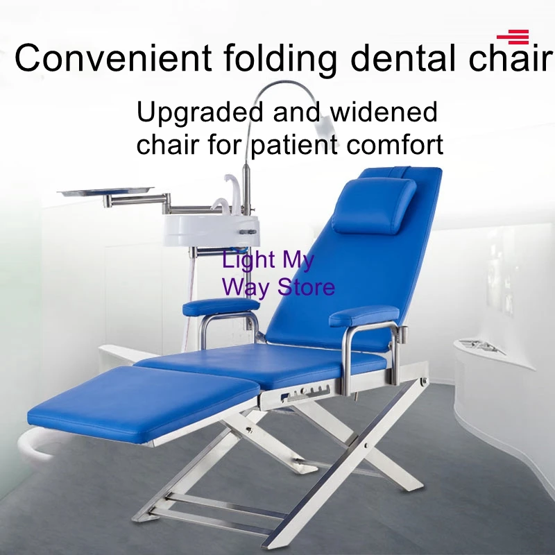 Cadeira dobrável dental de pouco peso com bomba de ar opcional turbina portátil ajustável simples dental outreach cadeira dental