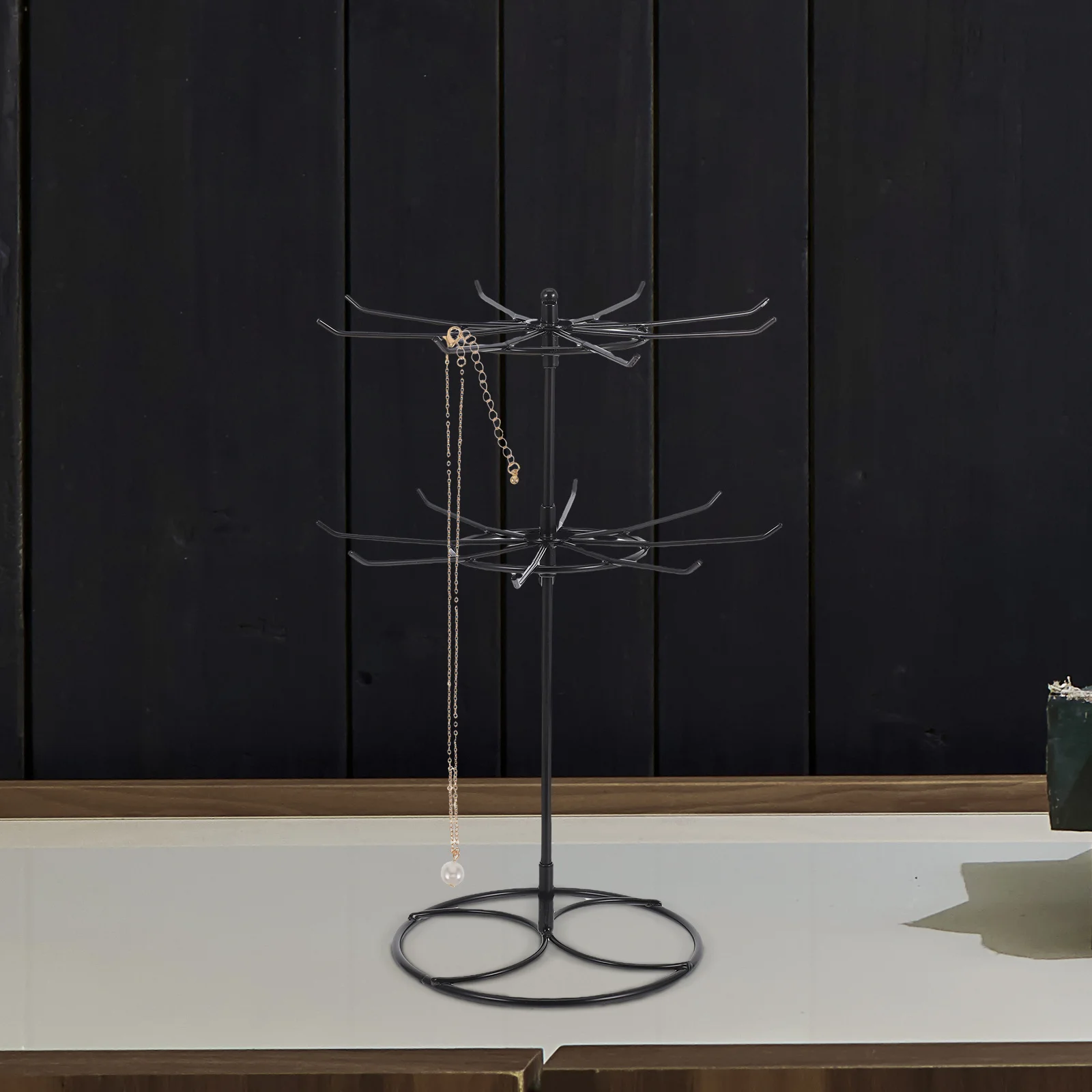 

Multilayer Rotating Jewelry Stand Organizer Necklace Bracelet Keychain Display Holder Compact Metal Accessory Rack Space Saving