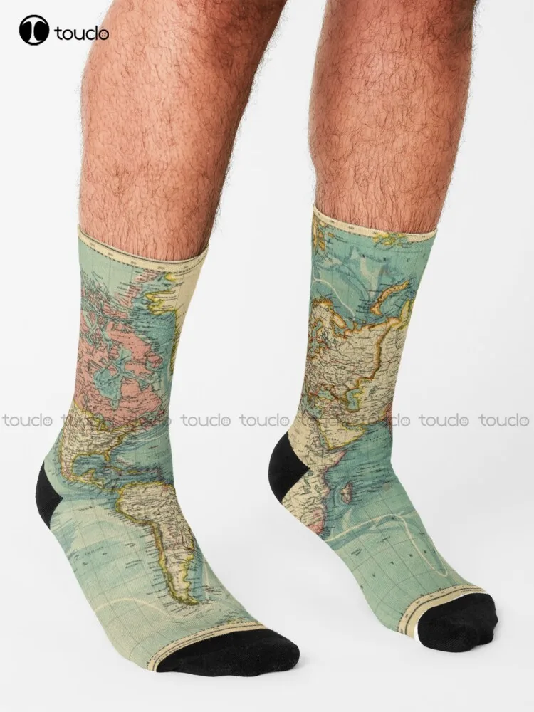 Chaussettes de travail imprimées carte du monde, en coton, bonne qualité, mignonnes, élégantes, adorables, dessin animé Kawaii, Harajuku, cadeau de noël pour filles