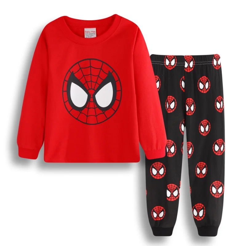 2pcs/set Marvel Kids Pajamas Spider Man Sets Baby Girls Boys Cotton Sleepwear Cartoon Long Sleeve Tshirt+Pants Set Home Costume