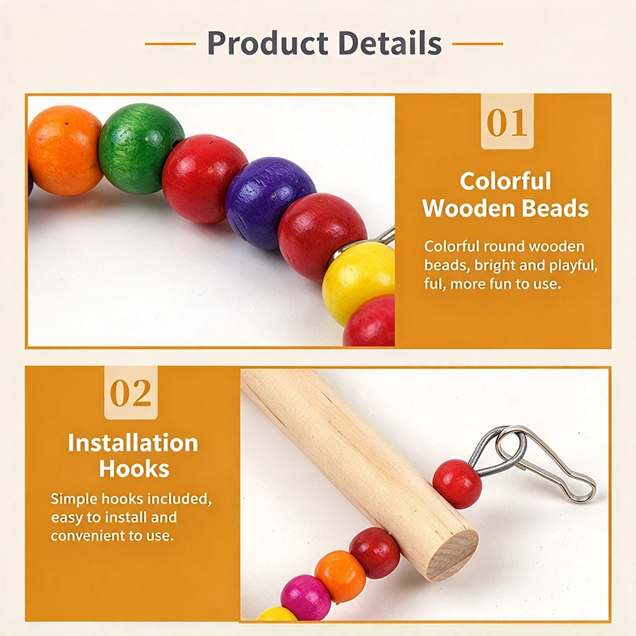 Parrot Wood Kletterleiter Kabelseil Vogelbiss-Gurt Seilzubehör für Wellensittiche, Kanarienvögel, Hamster Käfigspielzeug für den Heimgebrauch – Detail 4