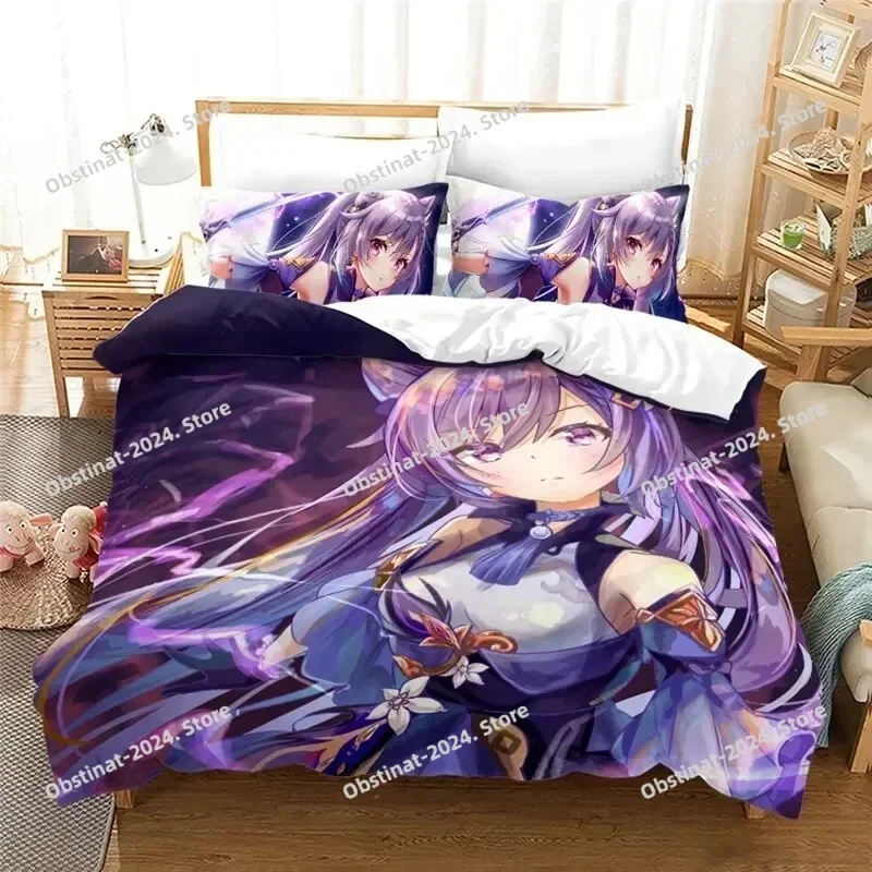 Anime Genshin Impact Paimon Printed Bed Set Duvet Cover Pillowcase Bedding Set Bed Linen Sheet Quilt Cover Full Queen King Size