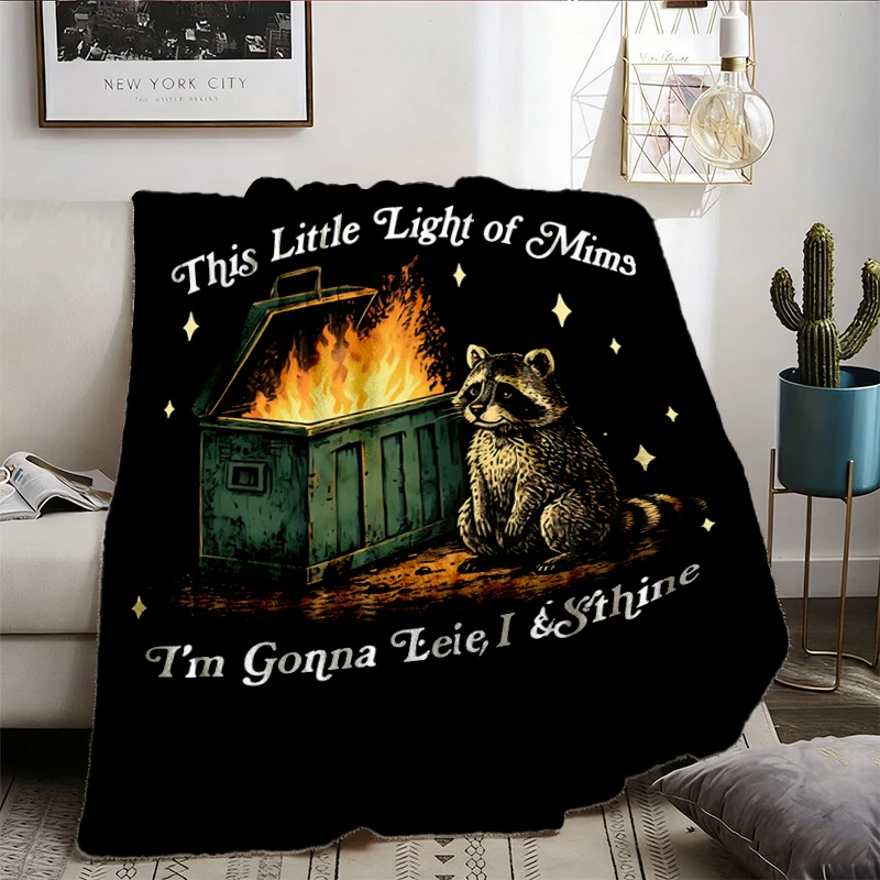 This Little Light of Mine Flannel Blanket, Sarcastic Mental Health Humor Unisex Flannel Throw, Funny Raccoon