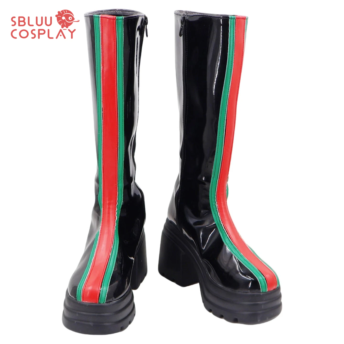 SBluuCosplay Kpop Huntrix Rumi Buty Cosplay Zielono-Czerwone Paski Demon Hunters Buty Szyte na Zamówienie