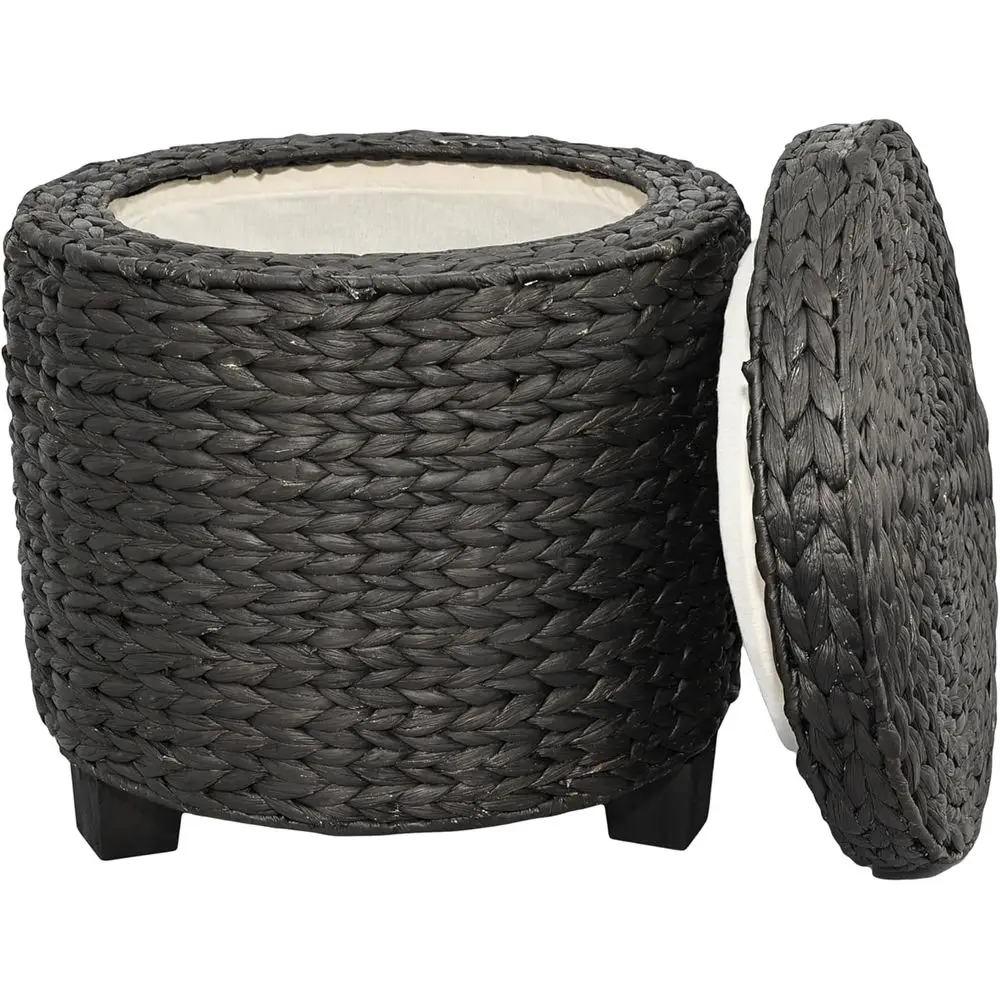 

SSL1002C Addie 17.72" ern al Handwoven Water Hyacinth Storage Ottoman with Lid, oot Rest or Living Room, Bedroom, Entryway, oyer